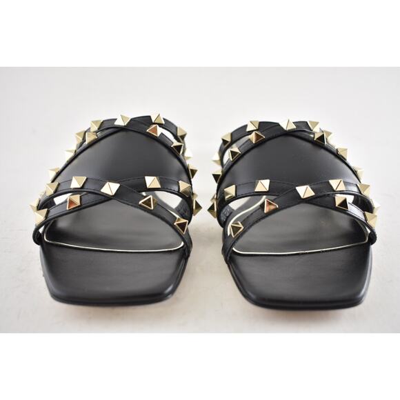 Valentino Rockstud Crisscross Strap Leather Black Slide Slip On Flat Sandal 40 - Picture 10 of 16